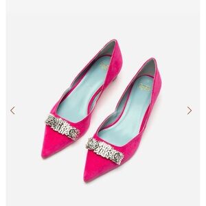 Frances Valentine “Paula” Pink Velvet/rhinestone Pump, 1” Block Heel Sz 8.5, Nwt